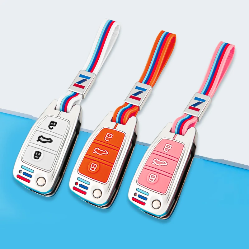 In-Lega-di-zinco-di-Chiave-Dell-automobile-di-Caso-Della-Protezione-Della-Copertura-Per-Audi.jpg Custodia/cover per Chiave/telecomando Per Audi A3 A4 A5 C5 C6 8L 8P B6 B7 B8 C6 RS3 Q3 Q7 TT 8L 8V S3 portachiavi accessori auto - In Lega di zinco di Chiave Dell automobile di Caso Della Protezione Della Copertura Per Audi