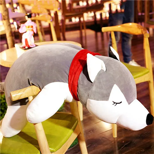 Fancytrader 51'' Giant Stuffed Husky Dog Hugging Pillow Toy Big Stuffed Animal Lying Husky Dog Toy Kids Gift 130cm 2 Colors (12)