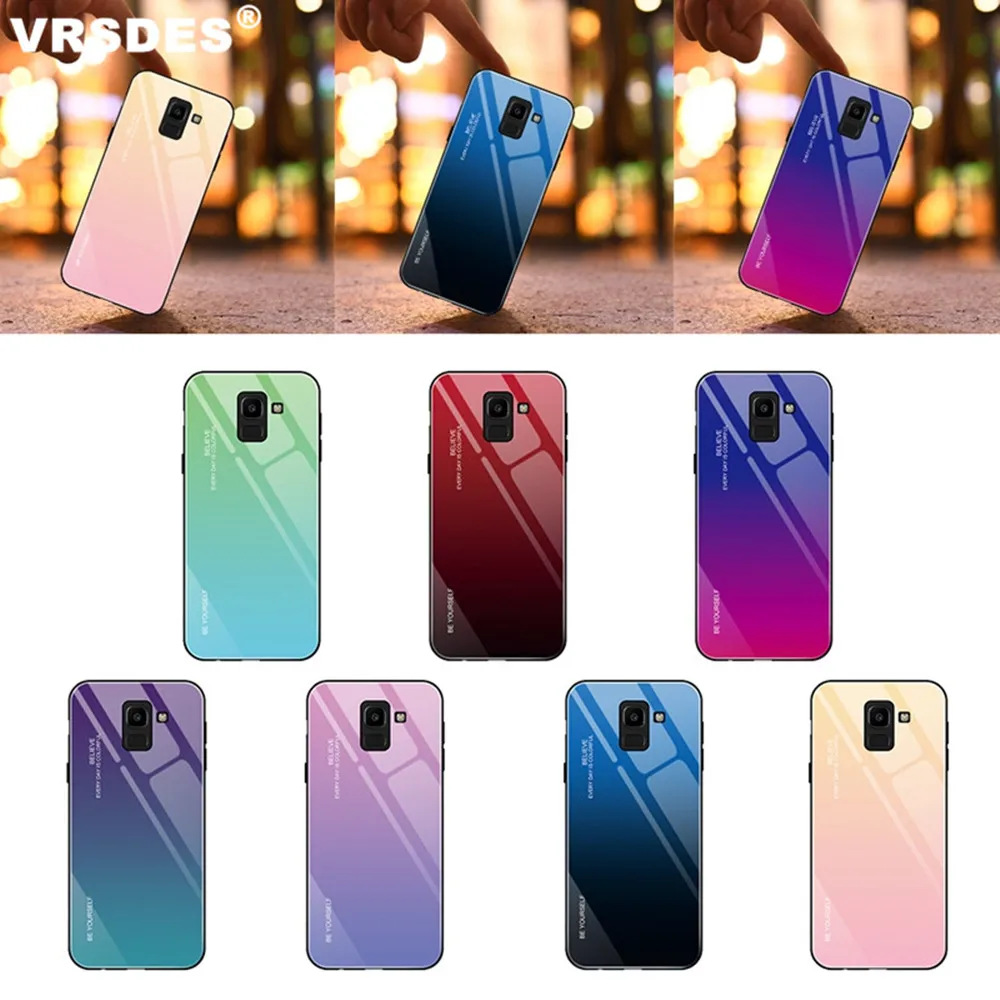 Gradient Tempered Glass Case For Samsung Galaxy A5 A6 A7 A8 A9 2017 2018 J8 J6 J4 Plus S10 S9 S8 S10E 5G Note 9 8 | Мобильные