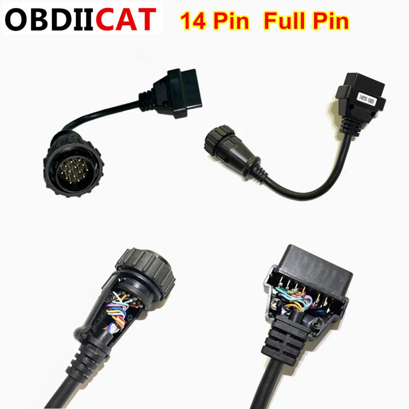 B-e-n-z 14Pin to 16 Pin OBD OBD2 full Pin Can Съемная Автомобильная диагностика obd-ii инструмент кабель переходника