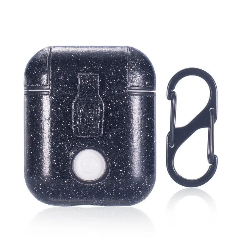 Для Apple Airpods 1-й 2-й блестящий кожаный чехол для наушников Защитный чехол для ПК Аксессуары для Apple Airpods зарядная коробка - Цвет: Черный