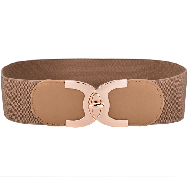 Women Wide Stretchy Belt Fashion Vintage Elastic Female Waist Cinch Girls Cummerbund 6.5-C-Khaki