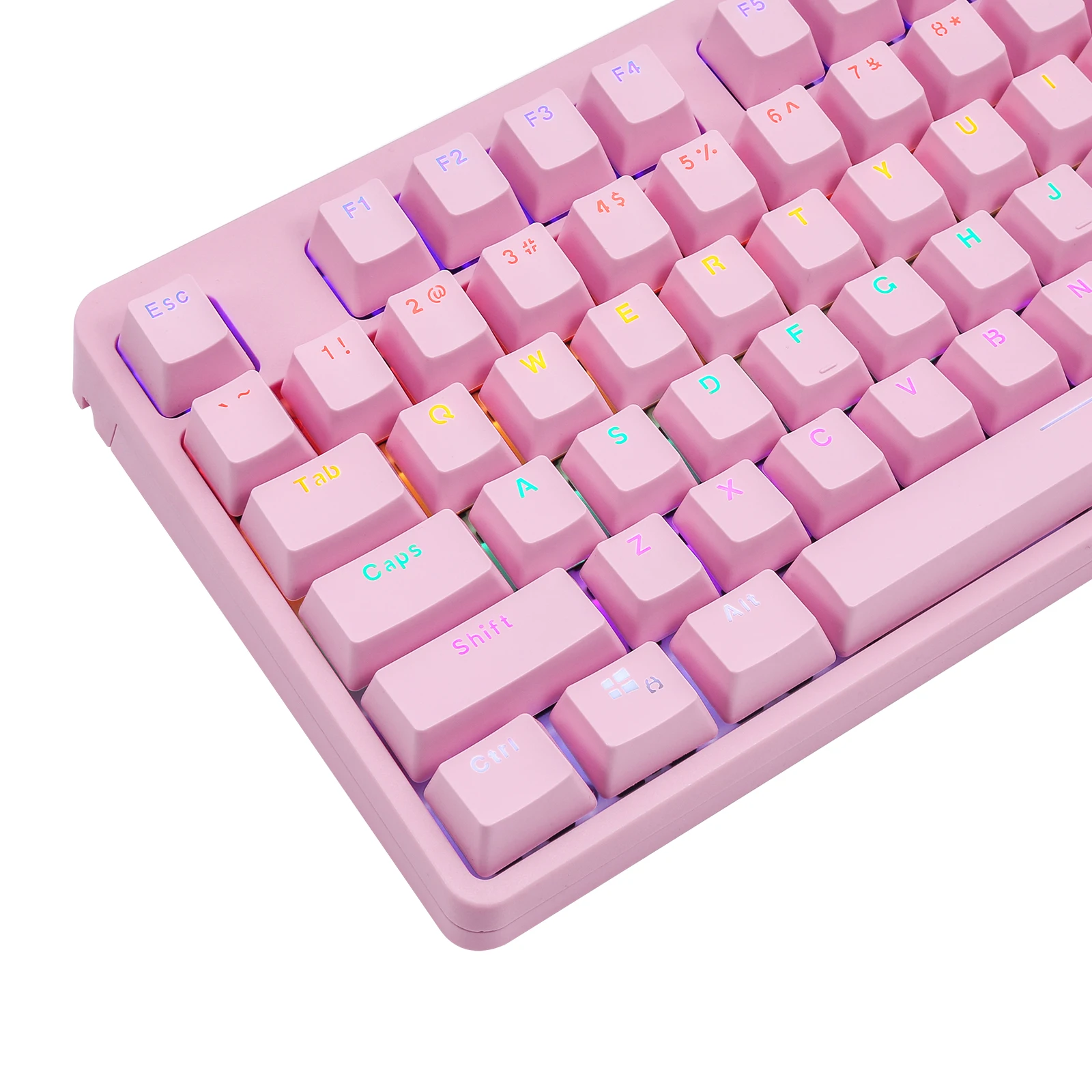 HUO JI BT-855 Mechanical Gaming Keyboard LED Backlit USB Wired with Outemu Switches Multi-Media Keys 108 Keys No Conflict Pink