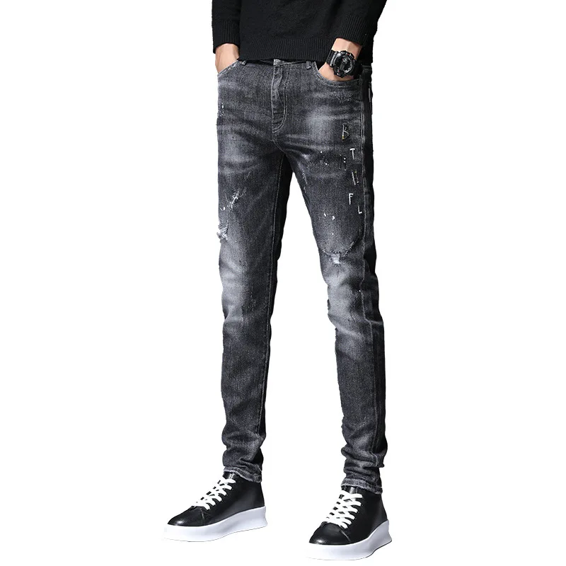 

2020 Spring New Men's Nine-point Jeans Men's Trend Trend Fashion White Pretty Casual Pants Pencil Pants Regular