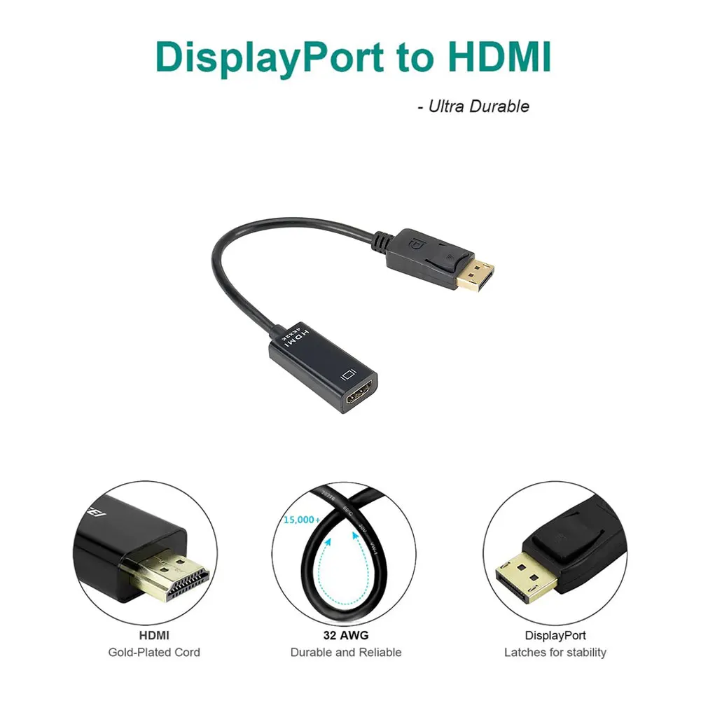 DP to HDMI-compatible Male to Female Cable Adapter 1080P Converter Adapter Cable for PC Display Laptop Projector HD Audio DP to HDMI Cable Adapter Male To Female For Laptop PC Display Port Support 4k 1080P HDMI Cable Adapter Converter HDTV