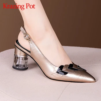 

Krazing Pot hot cow leather heart decorations design recommend fashion pointed toe high rond heel buckle straps women pumps L48