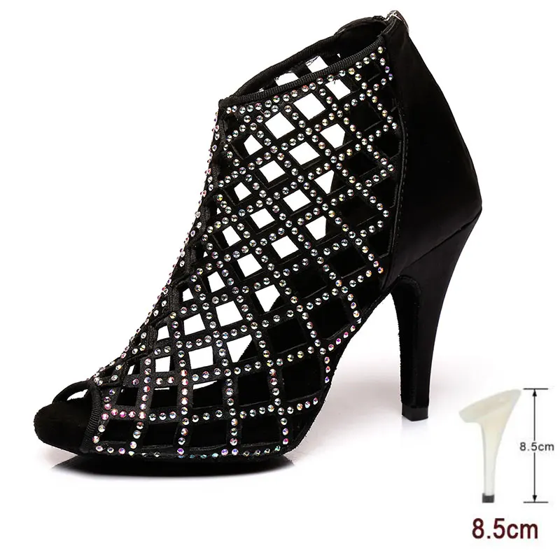 Shoes for Professional Dancing Women Latin Dance Shoes Ladies Ballroom Dance Shoes Girls Tango Salsa Dance 6/7.5/8.5/9/10CM Heel - Цвет: Black 8.5CM
