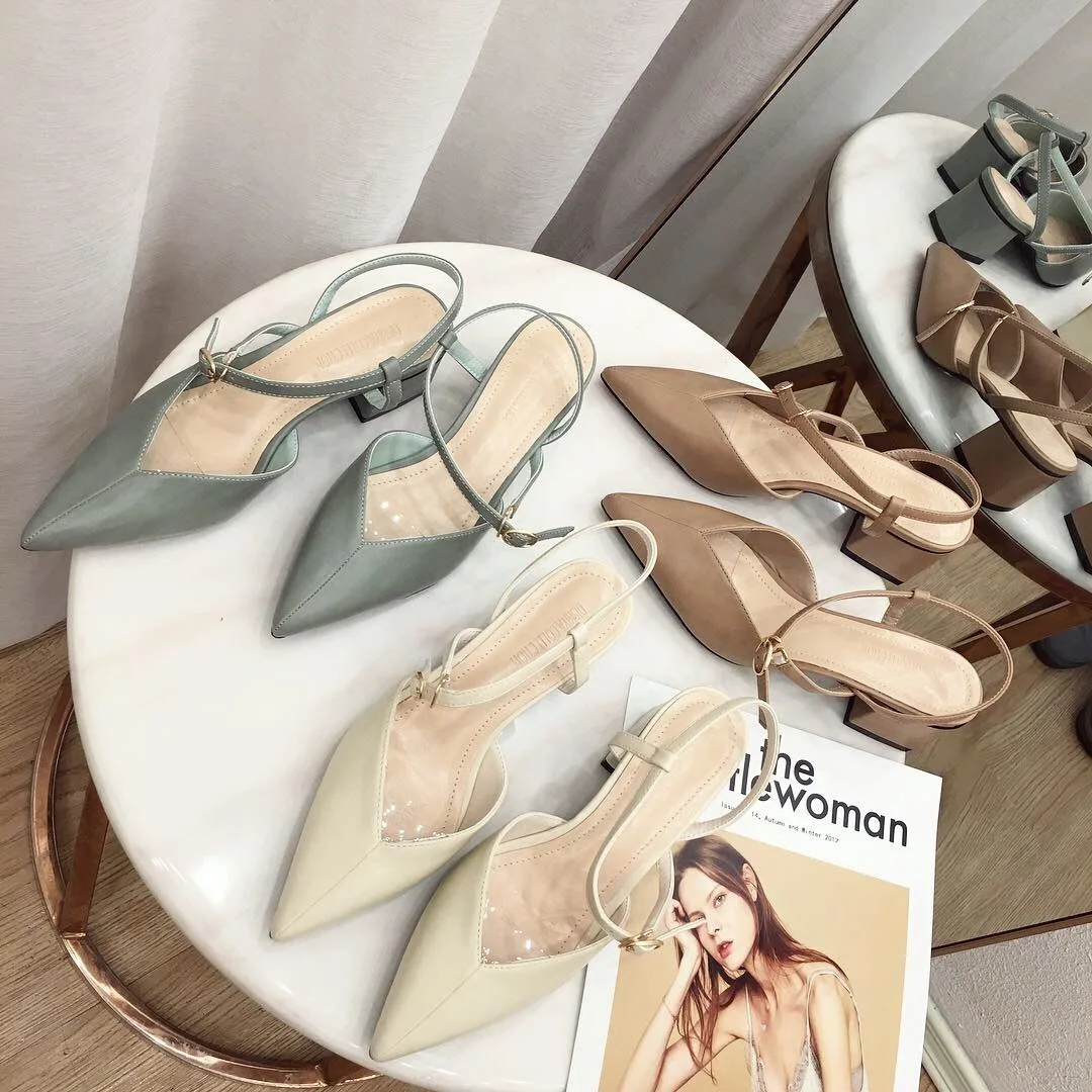 

2019 Spring And Summer Shoes Chunky-Heel Hallow Pointed-Toe Elegant Slimming Soft Beauty Elegant Simple Fashion Hollow out Sanda