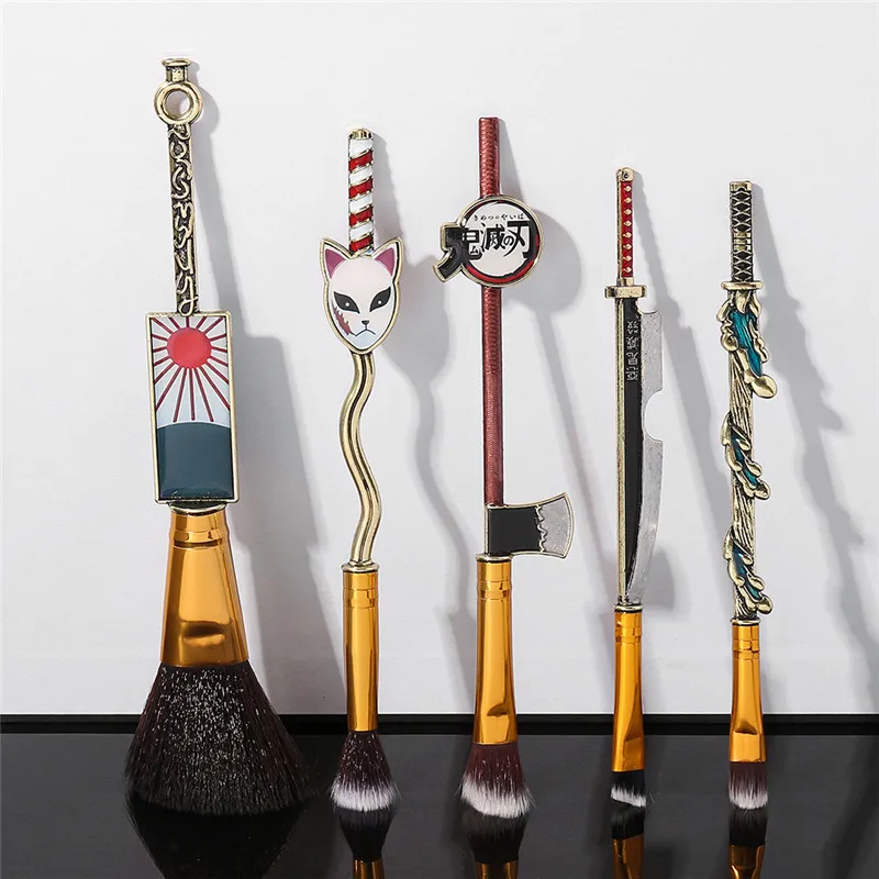 5pcs Makeup Brush Set Anime Demon Slayer Tool Face Cosmetic Powder Highlight Blending Eyebrow Eyeshadow Kit | Тематическая одежда