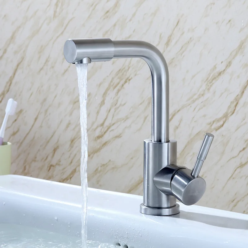 

Kitchen Washing Basin Hot And Cold Faucet 304 Stainless Steel Lead-Free Sink Faucet Brushed Rotatable Leading