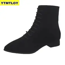 Женские ботинки; женские модные студенческие повседневные теплые зимние ботинки на меху; ботинки на высоком каблуке со шнуровкой; Botas Mujer; большие размеры