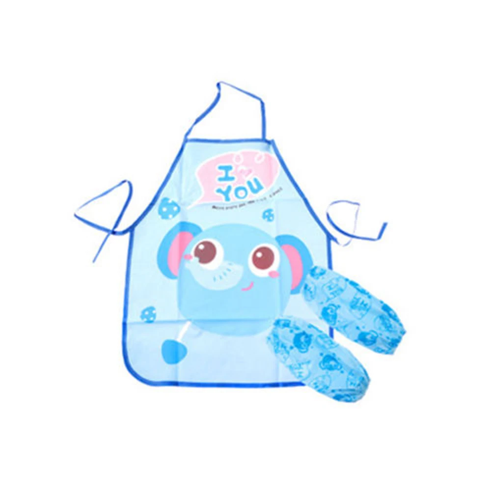 Cartoon Kids Children Apron Set Waterproof Art Painting Kitchen Apron Sleeves Painting Cooking Bib Aprons Baking Aprons