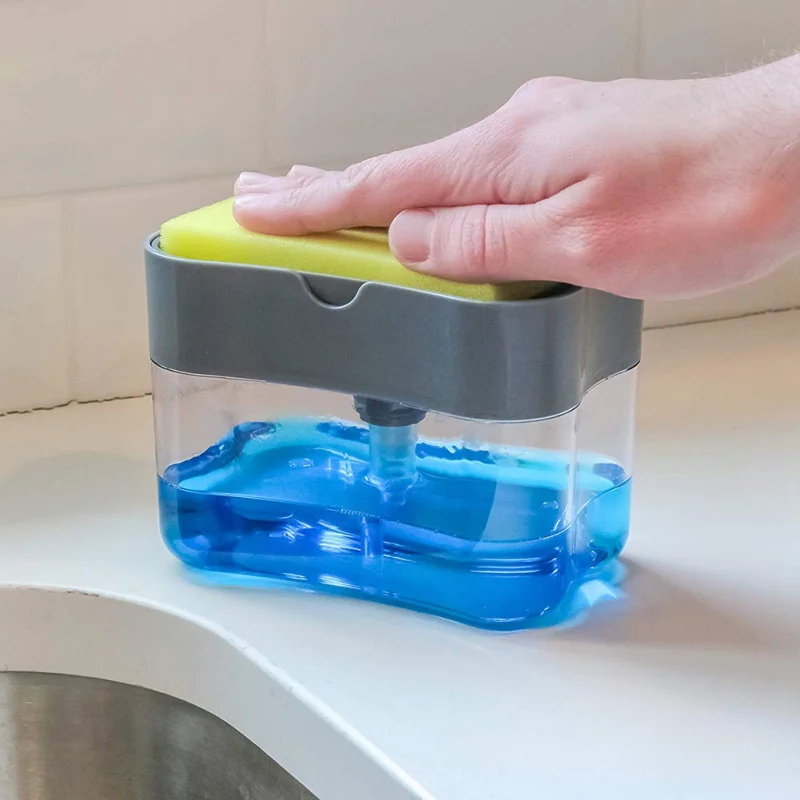 1 шт. автоматический дозатор мыла с чистящей губкой для хранения сетки для кухни бытовой прямоугольной многоразовой бутылки
