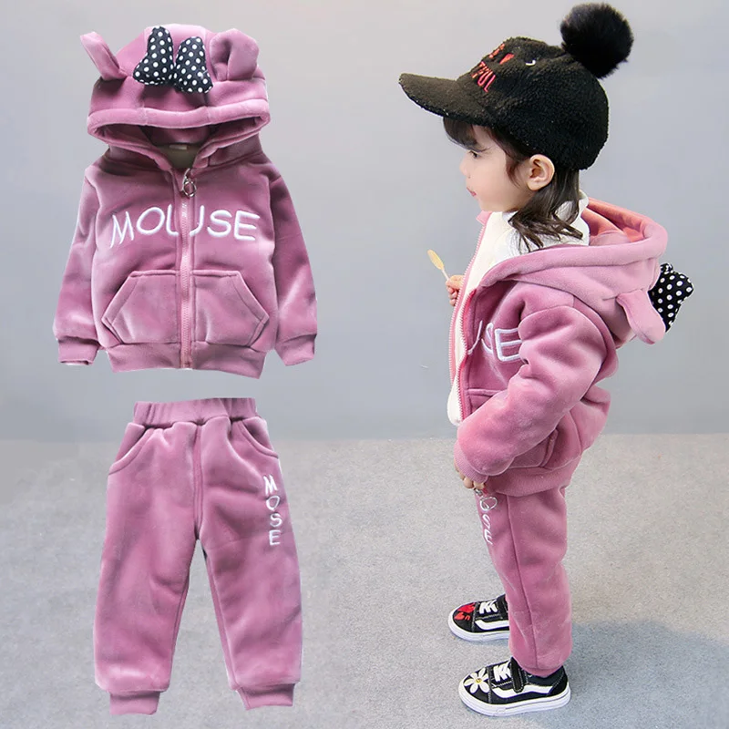 Warm Baby Girls Clothing Set Winter Thick Plush Cotton Clothing Sets Baby Girls Hoodies And Pants Kids Suit Children Clothes kids clothing set,girls clothing set