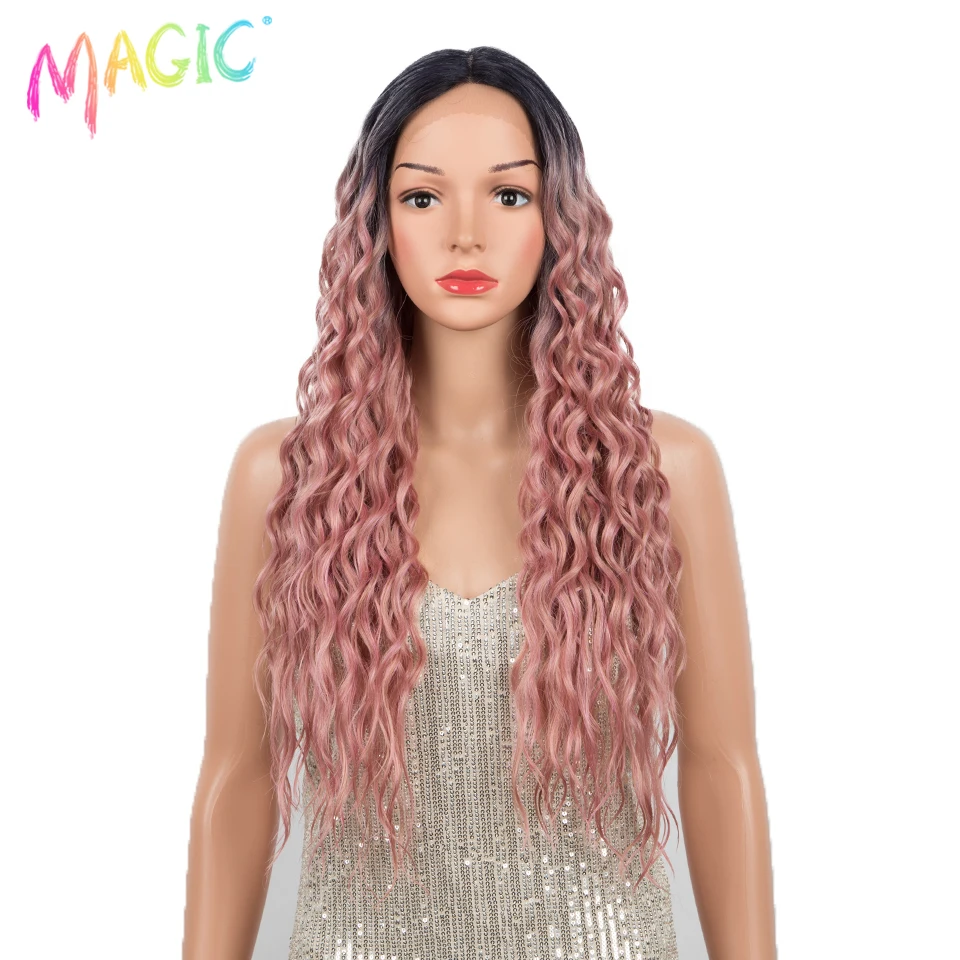 Magic Lace Wig Synthetic Long 28 Inch Natural Wave Ombre Blond Pink Color Hair Wigs For Women Fashion Cosplay Lolita осветлитель для волос extra blond stylist color pro гиалуроновый 98мл