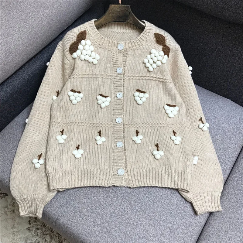 

Luxury Designer Brand Knitted Cardigans for Women Vintage Embroidery Three Dimensional Grape Knitted Sweater