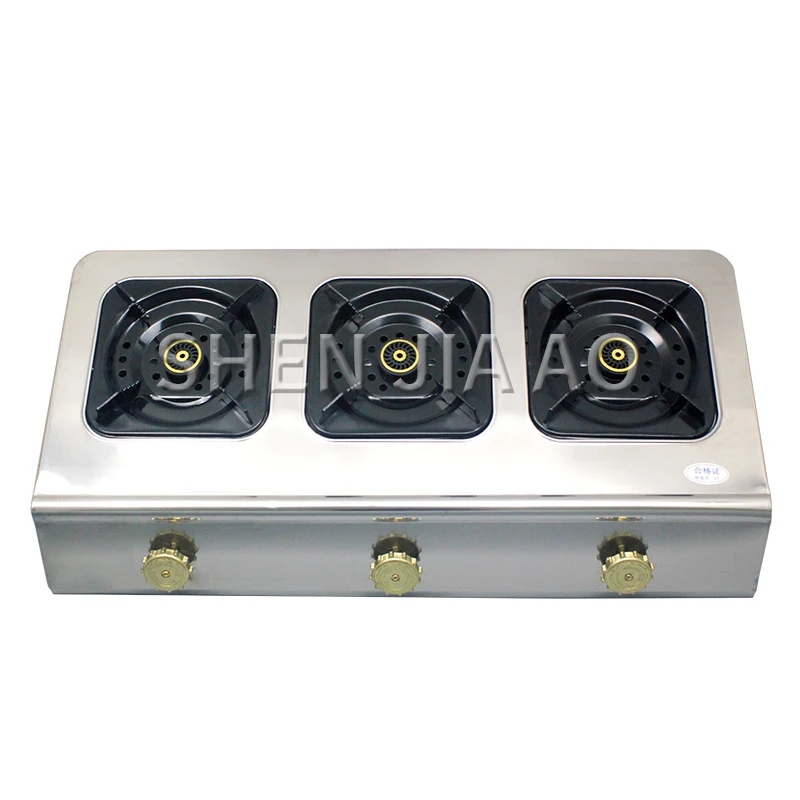 

High-pressure three-hole gas stove Commercial desktop gas stove Stainless steel panel Large fire gas stove
