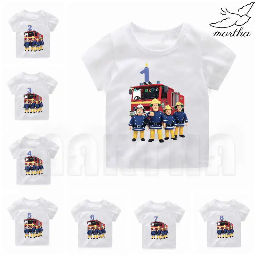 Joyeux Anniversaire T Shirt Dessin Anime Pompier Sam Bricolage Enfants Vetements Filles T Shirt Cadeau D Anniversaire Enfants Vetements Garcons T Shirts Aliexpress