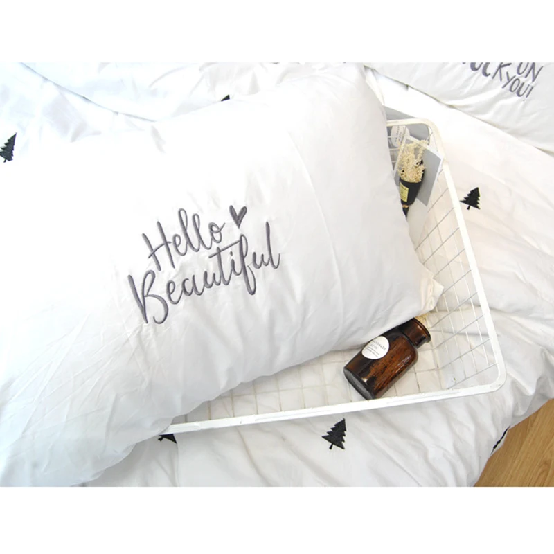 100% Хлопок Вышитая Милая наволочка для дома отеля постельные принадлежности Hello