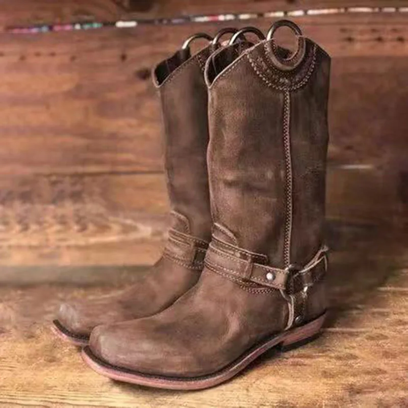 

2020 New Winter Boots Women Retro Shoes Leather Boots Vintage Round Toe mid-calf Martin Boots zapatos Plus Size Black/Brown