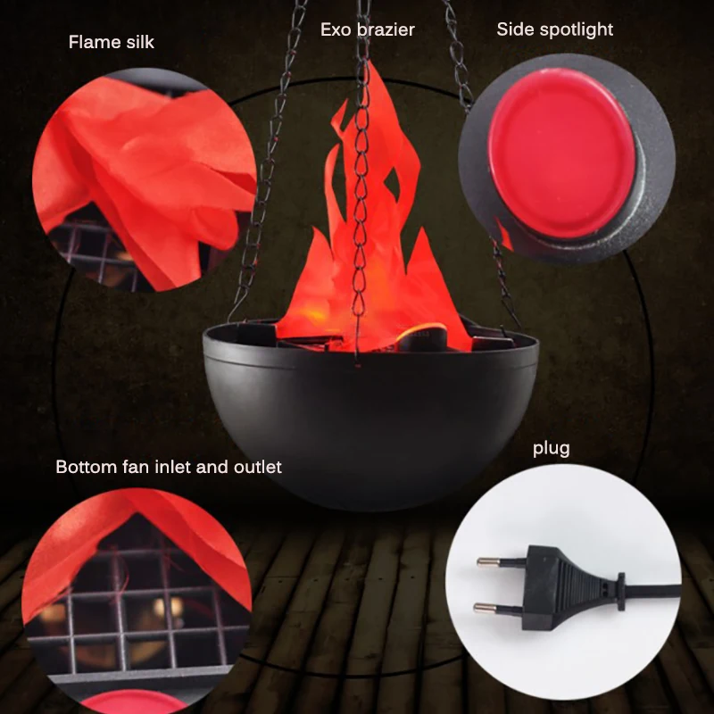 

Halloween Electronic Simulation Fake Flame Fire Hanging Lamp Brazier Light Basin Home Club Bar Haunted House Party New