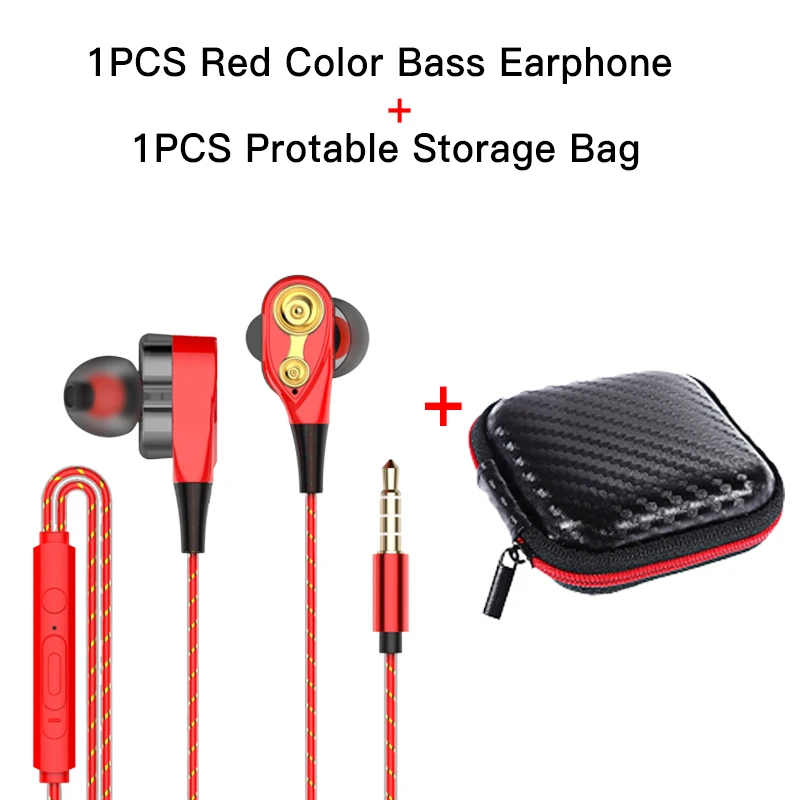 Red with Bag Новинка, проводные наушники с двойным приводом, стерео наушники-вкладыши с микрофоном, Спортивная гарнитура для Iphone, samsung, Xiaomi, предложение, Прямая поставка - Цвет: Red with Bag