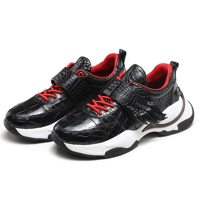 

Authentic Real Crocodile Paw Skin Men's Casual Walking Sneakers Genuine Alligator Leather Hook & Loop Male Driving Flats Shoes
