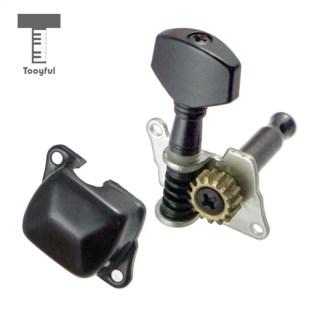 Tooyful 6 Pieces Semiclosed Iron Tuning Pegs Tuners Machine Heads 6R for Electric Guitar Parts Black	