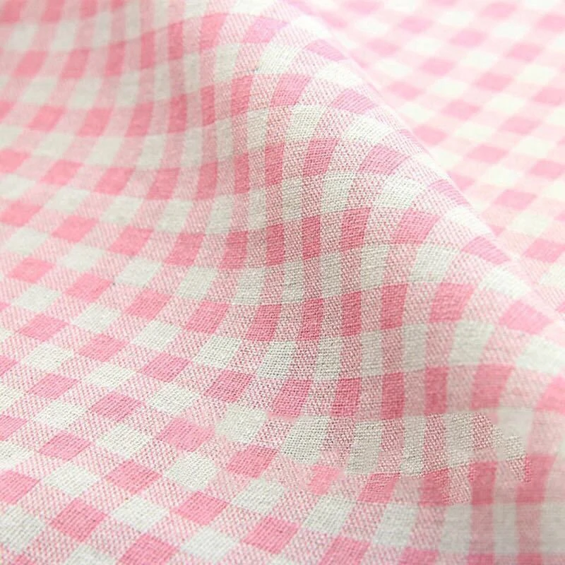 

linen polyester sofa fabric for table cloth or cover pink check sewing fabirc
