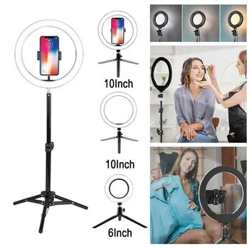 

LED Ring Night Light with Tripods Stand Phone Holder Desk USB Selfie Light Ring Lamp Ringlight for Makeup Youtube TikTok Vlog