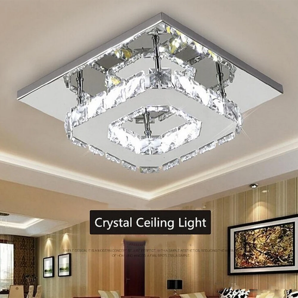 

Durable Crystal Ceiling Light 90-260V Sturdy Living Room Square Crystal Lamp Intelligent Drive Office