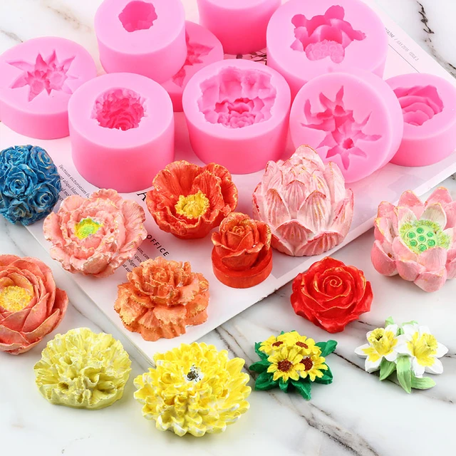 3D Mini Rose Candle Mold Silicone Flower Resin Silicone Molds Small Rose  Flower Chocolate Candy Fondant