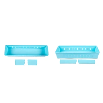 

2Pc Adjustable New Drawer Organizer Home Kitchen Board Divider Makeup Storage Box Pencil Jewelry Organizer, Size L/ S, Blue