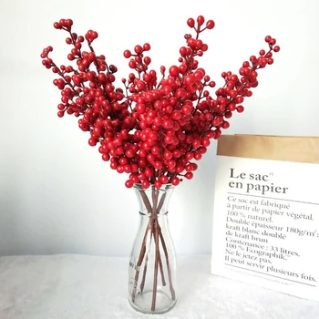

1pcs/6pcs Artificial Flower Fake Red Berry Stems Branch for Home Wedding Christmas Tree Decor Festive Accessories Ornaments