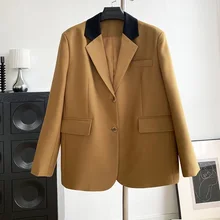 Chique solto feminino cor contraste blazer outono único breasted feminino oversized terno jaqueta de manga completa outwear novo