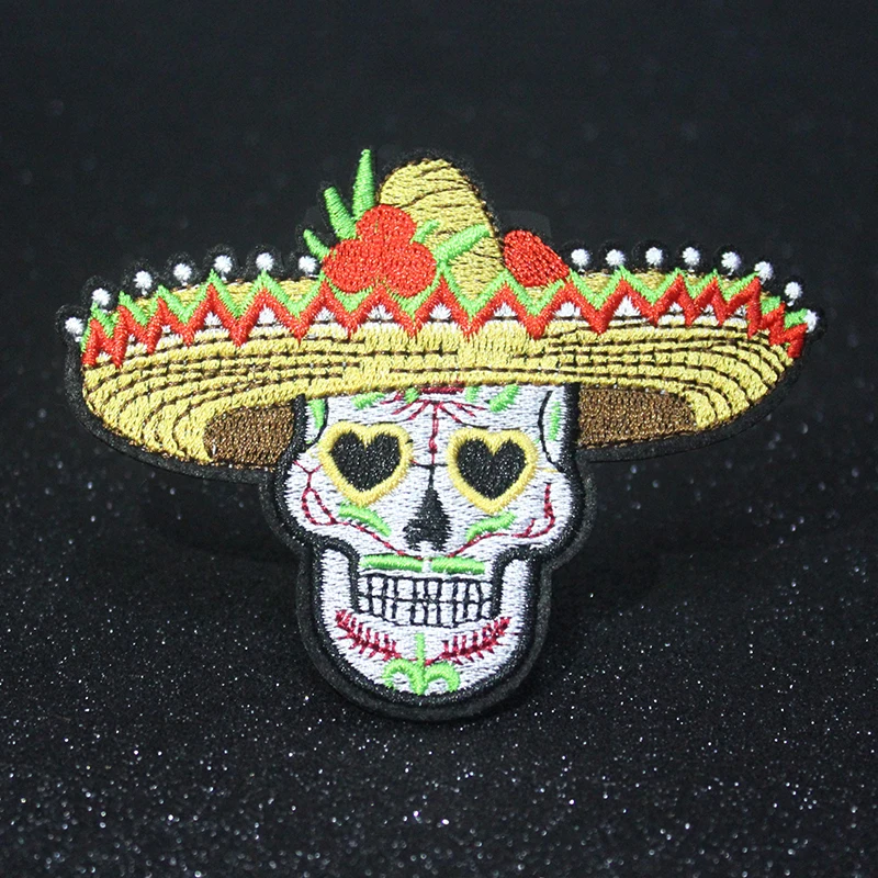 

Pulaqi Skull Biker Patch DIY Embroidery Iron On Patches For Clothing Patches Appliques For Clothes Rock Band Patch Badge Stripe