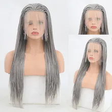 Rongduoyi, Длинные Серые плетеные косички, парики для женщин, Термостойкое волокно, синтетический кружевной передний парик, часть, косплей, кружевные парики