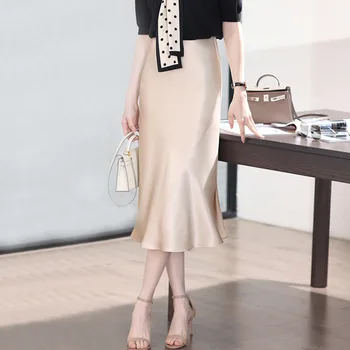

Show tall elegant temperament of restoring ancient ways satin surface triacetate pockets hip in long skirts