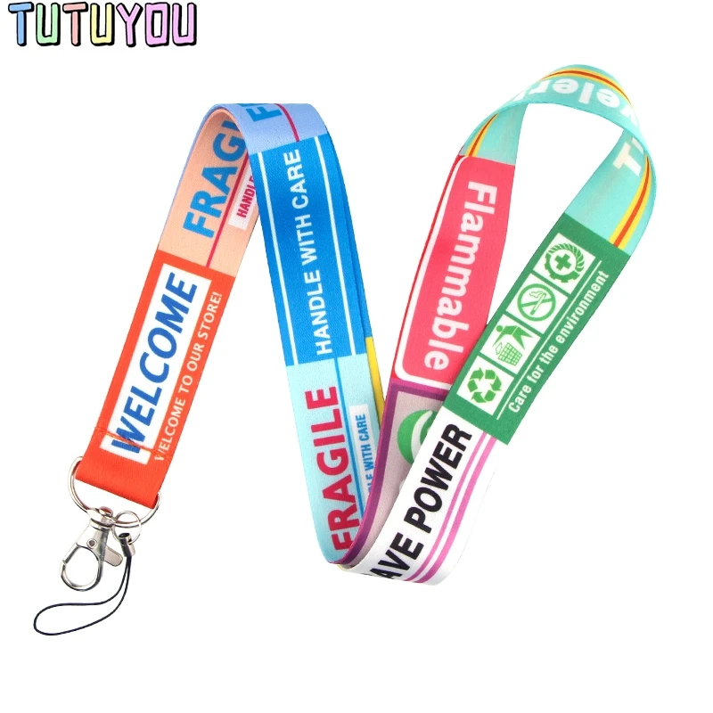 PC395 Предупреждение ющий знак Lanyards Id держатель значка брелок ID карта Пропуск Тренажерный зал Мобильный держатель значка Талреп Держатель Для Ключей