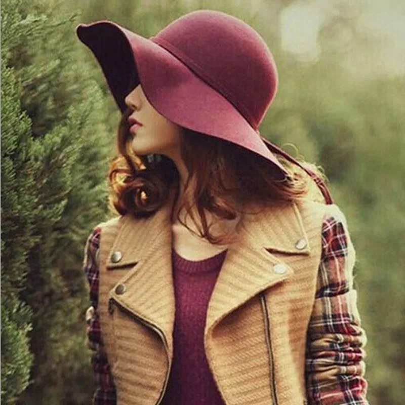 

Women's Hat Cap Woman Classic Retro Jazz Warm Ladies Fedora Bucket Cotton Sweet Caps Wide Brim Top Sun Hat 2019 Trendy Vintage