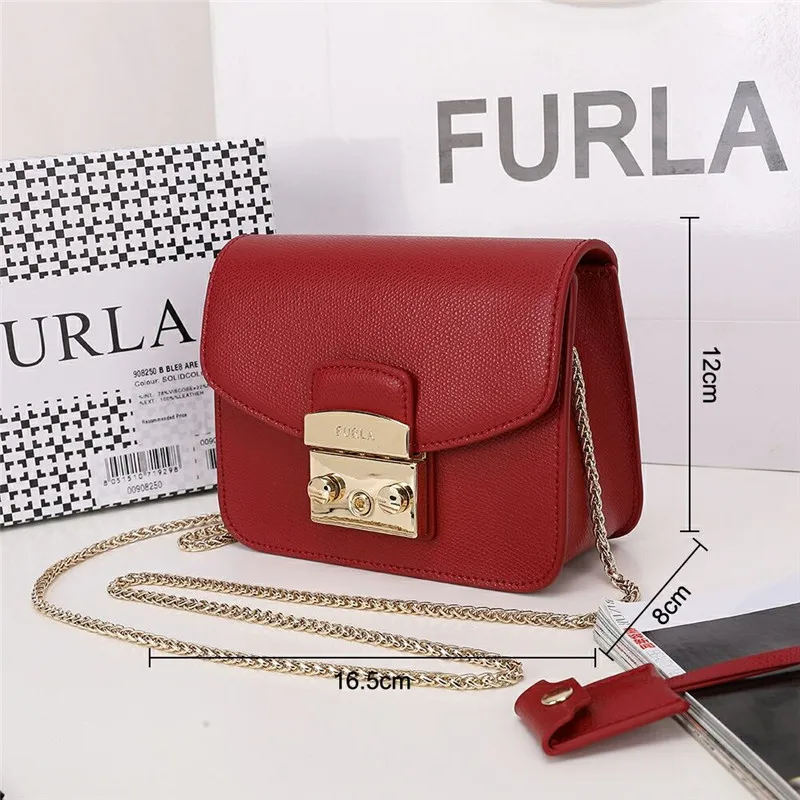 Original FURLA Women's Bags,High Quality Women's Furla Leather Bags Wine Red Color S Size 16.5cm x 12cm x 8cm
