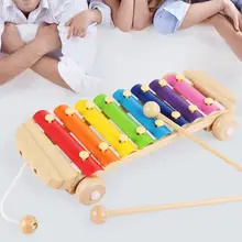 2 в 1 8Key деревянный тяга вдоль автомобиля ксилофон дети пианино музыка ударный инструмент игрушка Подарки