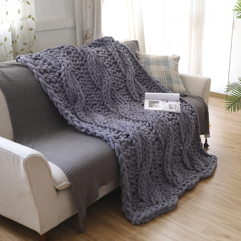 Массивное вязаное Роскошное Одеяло большого кабеля вязаное Премиум мягкое уютное полиэфирное синель объемное одеяло s 127x152 см