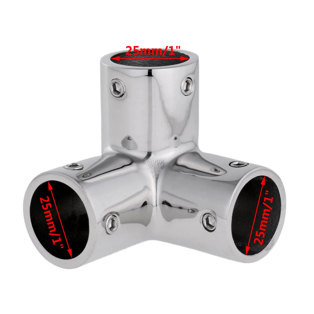 Mirror Polished 316 Stainless Steel Marine Boat Hand Rail Fitting 3 Way Corner Elbow Hardware for 1'' 25mm Tubing/Pipe