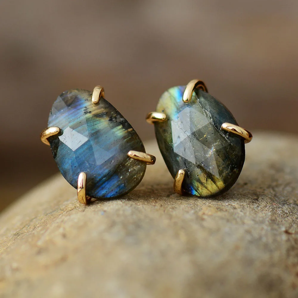 New Luxury Women Earrings Unique Labradorite Lady Bold Fashion Stud Earring Costume Jewelry Bijoux Wholesale