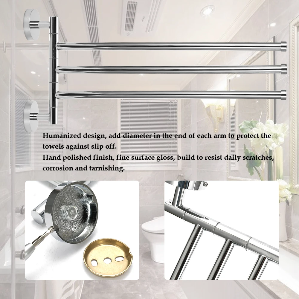 

Copper 4-Arm Bathroom Wall Mount Towel Hanger Rack Swivel Towels Hold Device Space Saving Bathtowel Storage Organizer
