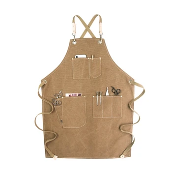

2020 Chef Apron Cotton Canvas Cross Back Adjustable Apron with Pockets for Women and