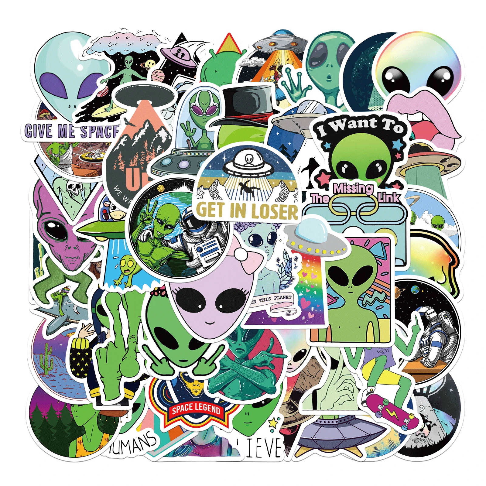 

50PCS Aliens UFO Cartoon Stickers Skateboard Fridge Guitar Laptop Motorcycle Travel Luggage Classic Toy Decal Stickers
