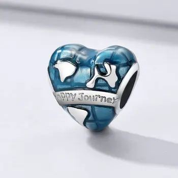 

CodeMonkey Earth Charm 925 Sterling Silver Blue Enamel Heart-shape Earth Journey Travel Beads for Memory Charm Bracelets CMC1176
