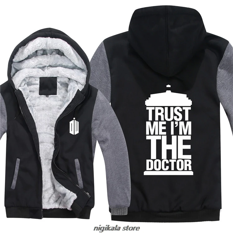 Теплые зимние толстовки с капюшоном «Доктор Кто» из толстого флиса Trust Me I am the Doctor, толстовка, пальто с теплой подкладкой, Мужская толстовка, куртка - Цвет: As picture